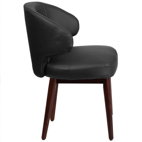 Lowest Price Comfort Back Series Black Leather Side Reception Chair with Walnut Legs
