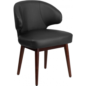 Wholesale Comfort Back Series Black Leather Side Reception Chair with Walnut Legs