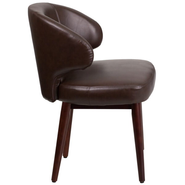 Lowest Price Comfort Back Series Brown Leather Side Reception Chair with Walnut Legs