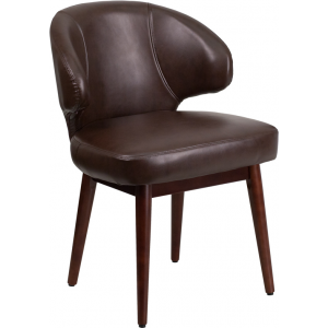 Wholesale Comfort Back Series Brown Leather Side Reception Chair with Walnut Legs