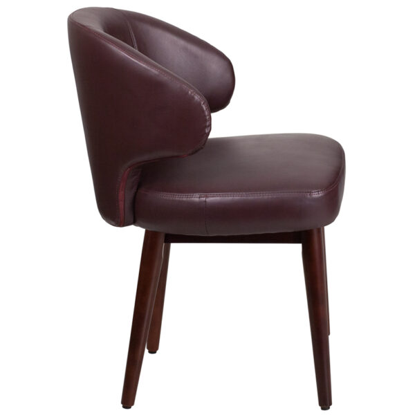 Lowest Price Comfort Back Series Burgundy Leather Side Reception Chair with Walnut Legs