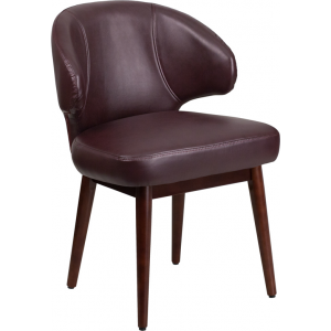 Wholesale Comfort Back Series Burgundy Leather Side Reception Chair with Walnut Legs