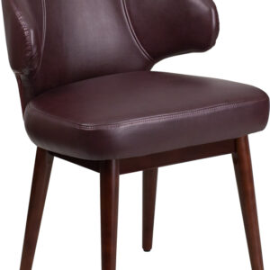 Wholesale Comfort Back Series Burgundy Leather Side Reception Chair with Walnut Legs