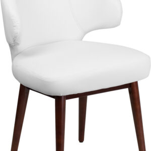 Wholesale Comfort Back Series White Leather Side Reception Chair with Walnut Legs