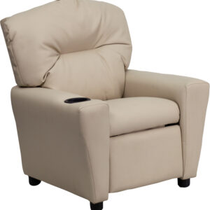 Wholesale Contemporary Beige Vinyl Kids Recliner with Cup Holder