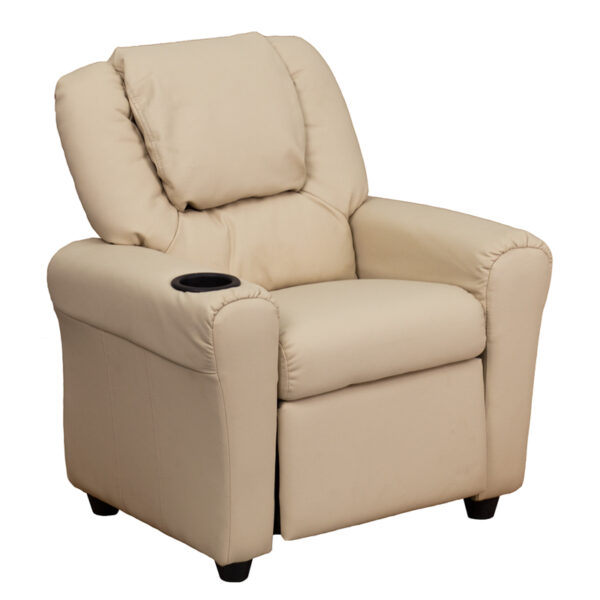 Wholesale Contemporary Beige Vinyl Kids Recliner with Cup Holder and Headrest