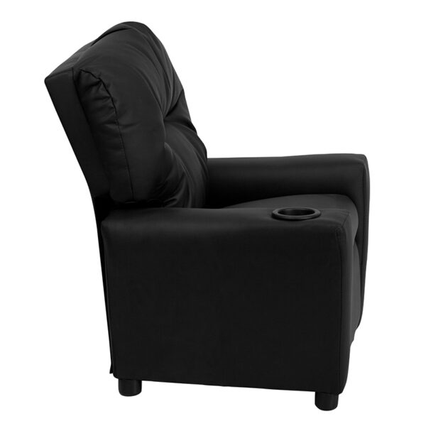 Lowest Price Contemporary Black Leather Kids Recliner with Cup Holder