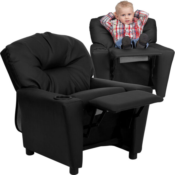 Wholesale Contemporary Black Leather Kids Recliner with Cup Holder