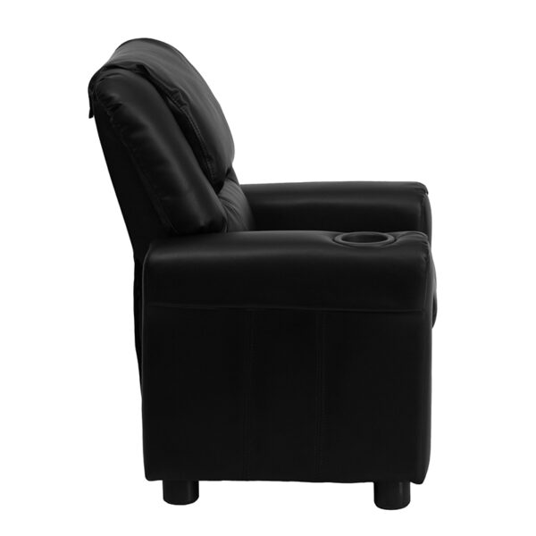 Lowest Price Contemporary Black Leather Kids Recliner with Cup Holder and Headrest