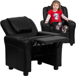 Wholesale Contemporary Black Leather Kids Recliner with Cup Holder and Headrest