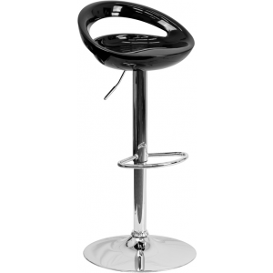 Wholesale Contemporary Black Plastic Adjustable Height Barstool with Rounded Cutout Back and Chrome Base