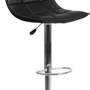 Wholesale Contemporary Black Quilted Vinyl Adjustable Height Barstool with Elongated Curved Back and Chrome Base