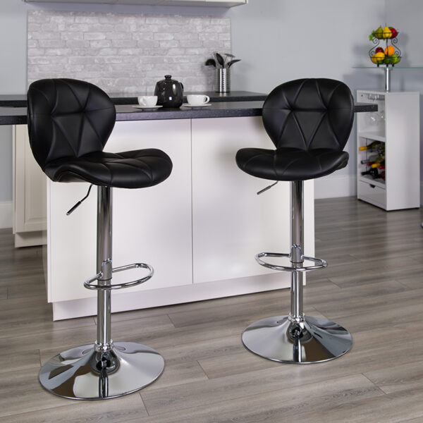Lowest Price Contemporary Black Vinyl Adjustable Height Barstool with Diamond Stitched Back and Chrome Base