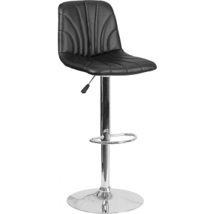 Wholesale Contemporary Black Vinyl Adjustable Height Barstool with Embellished Stitch Design and Chrome Base