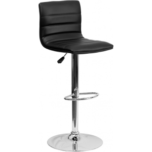 Wholesale Contemporary Black Vinyl Adjustable Height Barstool with Horizontal Stitch Back and Chrome Base
