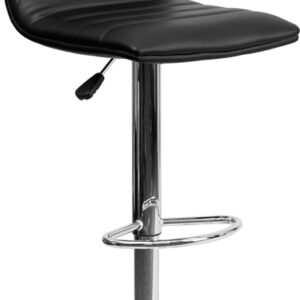 Wholesale Contemporary Black Vinyl Adjustable Height Barstool with Horizontal Stitch Back and Chrome Base