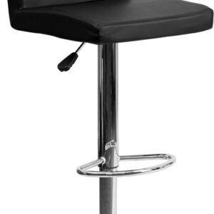 Wholesale Contemporary Black Vinyl Adjustable Height Barstool with Panel Back and Chrome Base