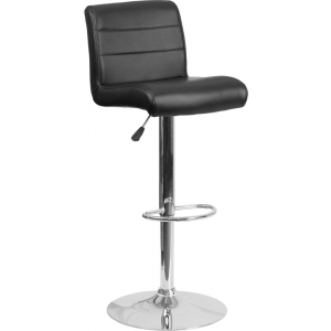 Wholesale Contemporary Black Vinyl Adjustable Height Barstool with Rolled Seat and Chrome Base