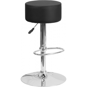Wholesale Contemporary Black Vinyl Adjustable Height Barstool with Round Seat and Chrome Base