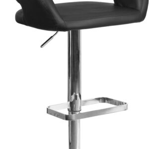 Wholesale Contemporary Black Vinyl Adjustable Height Barstool with Rounded Mid-Back and Chrome Base