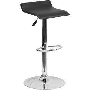 Wholesale Contemporary Black Vinyl Adjustable Height Barstool with Solid Wave Seat and Chrome Base