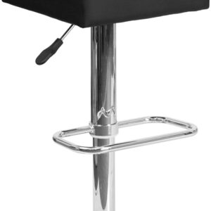 Wholesale Contemporary Black Vinyl Adjustable Height Barstool with Square Seat and Chrome Base