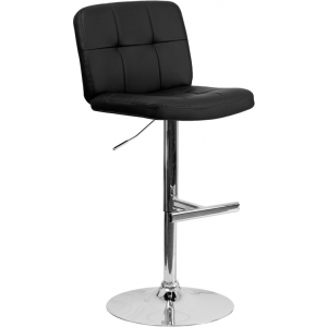 Wholesale Contemporary Black Vinyl Adjustable Height Barstool with Square Tufted Back and Chrome Base