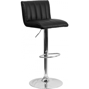 Wholesale Contemporary Black Vinyl Adjustable Height Barstool with Vertical Stitch Back/Seat and Chrome Base