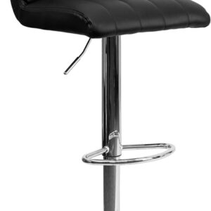 Wholesale Contemporary Black Vinyl Adjustable Height Barstool with Vertical Stitch Back/Seat and Chrome Base