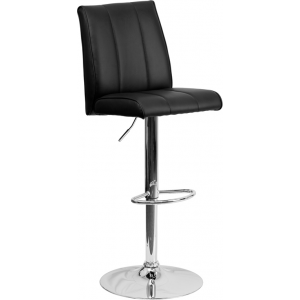 Wholesale Contemporary Black Vinyl Adjustable Height Barstool with Vertical Stitch Panel Back and Chrome Base