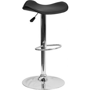Wholesale Contemporary Black Vinyl Adjustable Height Barstool with Wavy Seat and Chrome Base