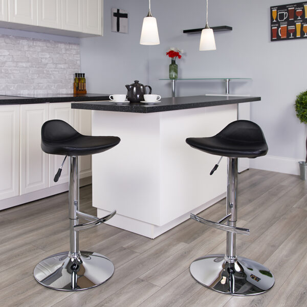 Lowest Price Contemporary Black Vinyl Adjustable Height Saddle Style Barstool with Chrome Base