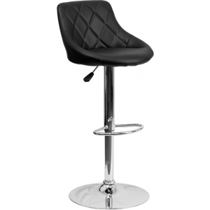 Wholesale Contemporary Black Vinyl Bucket Seat Adjustable Height Barstool with Diamond Pattern Back and Chrome Base