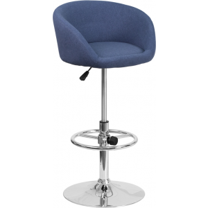 Wholesale Contemporary Blue Fabric Adjustable Height Barstool with Barrel Back and Chrome Base