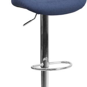 Wholesale Contemporary Blue Fabric Adjustable Height Barstool with Curved Back and Chrome Base
