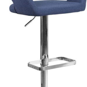 Wholesale Contemporary Blue Fabric Adjustable Height Barstool with Rounded Mid-Back and Chrome Base