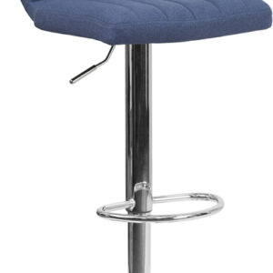 Wholesale Contemporary Blue Fabric Adjustable Height Barstool with Vertical Stitch Back and Chrome Base