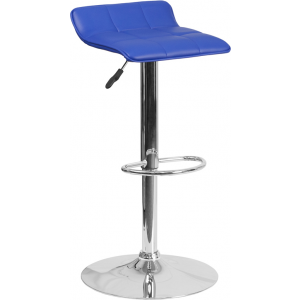Wholesale Contemporary Blue Vinyl Adjustable Height Barstool with Quilted Wave Seat and Chrome Base