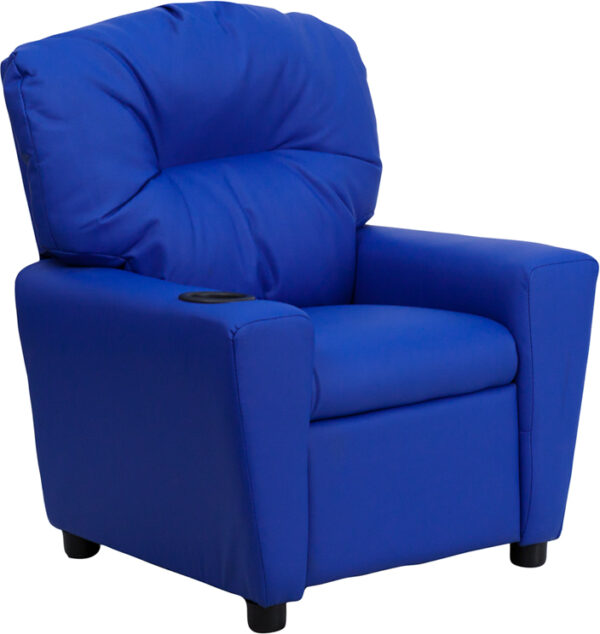 Wholesale Contemporary Blue Vinyl Kids Recliner with Cup Holder