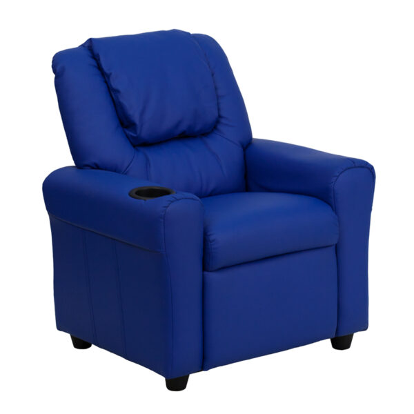Wholesale Contemporary Blue Vinyl Kids Recliner with Cup Holder and Headrest