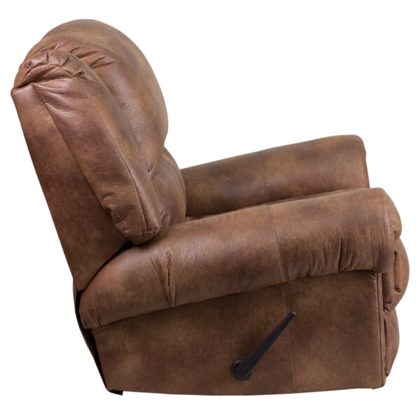 Lowest Price Contemporary Breathable Comfort Padre Almond Fabric Rocker Recliner with Brass Accent Nail Trim