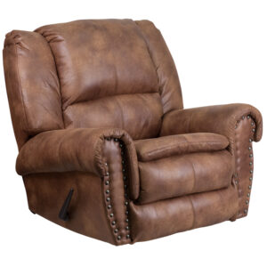 Wholesale Contemporary Breathable Comfort Padre Almond Fabric Rocker Recliner with Brass Accent Nail Trim