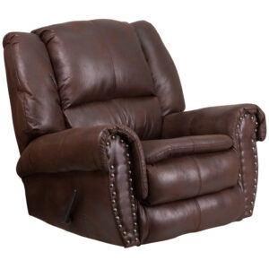 Wholesale Contemporary Breathable Comfort Padre Espresso Fabric Rocker Recliner with Brass Accent Nail Trim