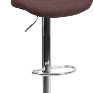 Wholesale Contemporary Brown Fabric Adjustable Height Barstool with Curved Back and Chrome Base