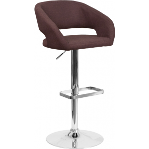 Wholesale Contemporary Brown Fabric Adjustable Height Barstool with Rounded Mid-Back and Chrome Base