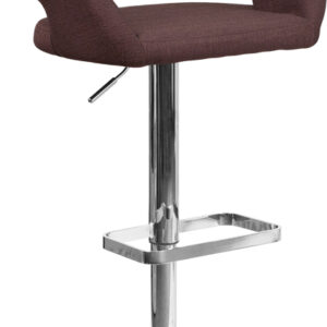 Wholesale Contemporary Brown Fabric Adjustable Height Barstool with Rounded Mid-Back and Chrome Base