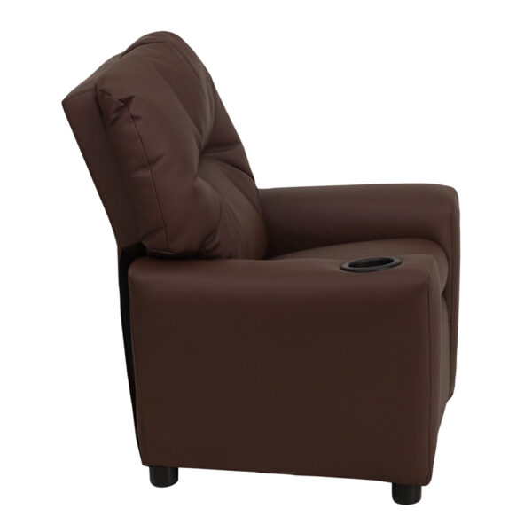 Lowest Price Contemporary Brown Leather Kids Recliner with Cup Holder