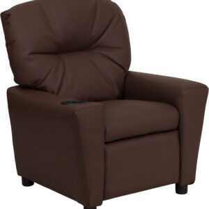 Wholesale Contemporary Brown Leather Kids Recliner with Cup Holder