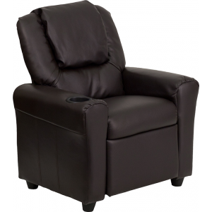 Wholesale Contemporary Brown Leather Kids Recliner with Cup Holder and Headrest