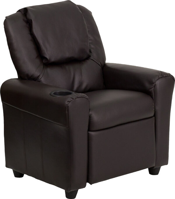 Wholesale Contemporary Brown Leather Kids Recliner with Cup Holder and Headrest